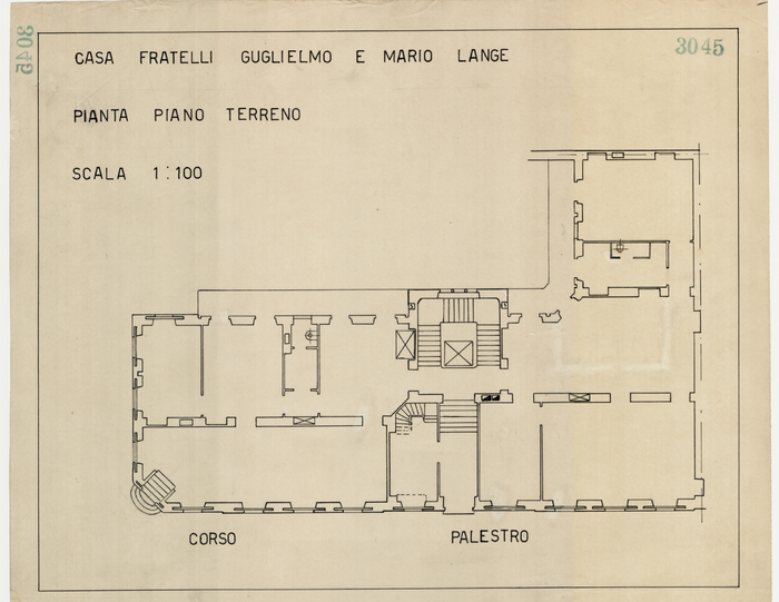 Lange, CASA SIGNORILE DA PIGIONE - PROPRIETA' G. e M. LANGE - Torino, CASA FRATELLI GUGLIELMO E MARIO LANGE / PIANTA PIANO TERRENO, 3045,