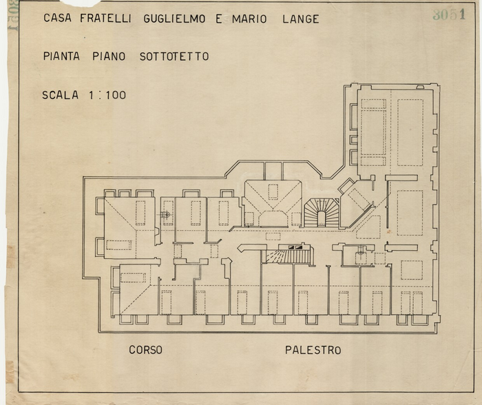 Lange, CASA SIGNORILE DA PIGIONE - PROPRIETA' G. e M. LANGE - Torino, CASA FRATELLI GUGLIELMO E MARIO LANGE / PIANTA PIANO SOTTOTETTO, 3051,