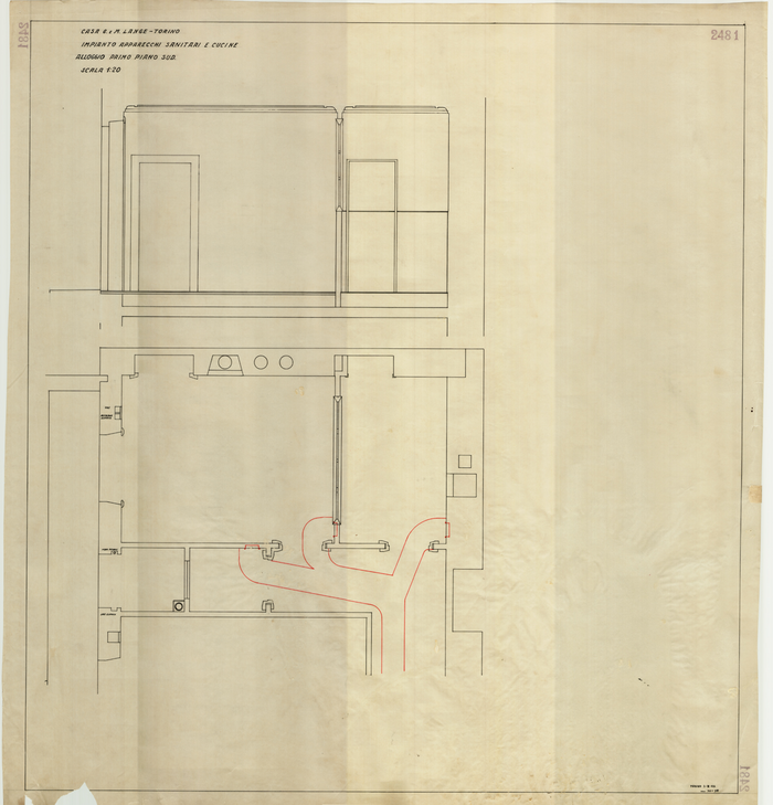 Lange, CASA SIGNORILE DA PIGIONE - PROPRIETA' G. e M. LANGE - Torino, CASA G. e M. LANGE - TORINO / IMPIANTO APPARECCHI SANITARI E CUCINE / ALLOGGIO PRIMO PIANO SUD, 2481, 3 Marzo 1933