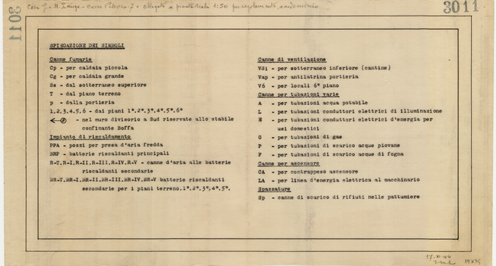 Lange, CASA SIGNORILE DA PIGIONE - PROPRIETA' G. e M. LANGE - Torino, CASA G. e M. LANGE - CORSO PALESTRO 7 - ALLEGATO A PIANTE SCALA 1:50 PER REGOLAMENTO CONDOMINIO, 3011, 16 Novembre 1944