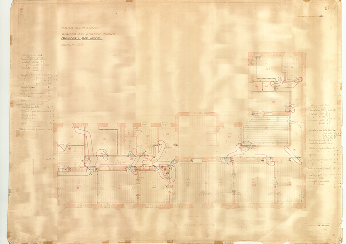 Lange, CASA SIGNORILE DA PIGIONE - PROPRIETA' G. e M. LANGE - Torino, CASA G. e M. LANGE. / PIANTA DEL QUARTO PIANO / PAVIMENTI E PORTE INTERNE, 1739, 17 Marzo 1919