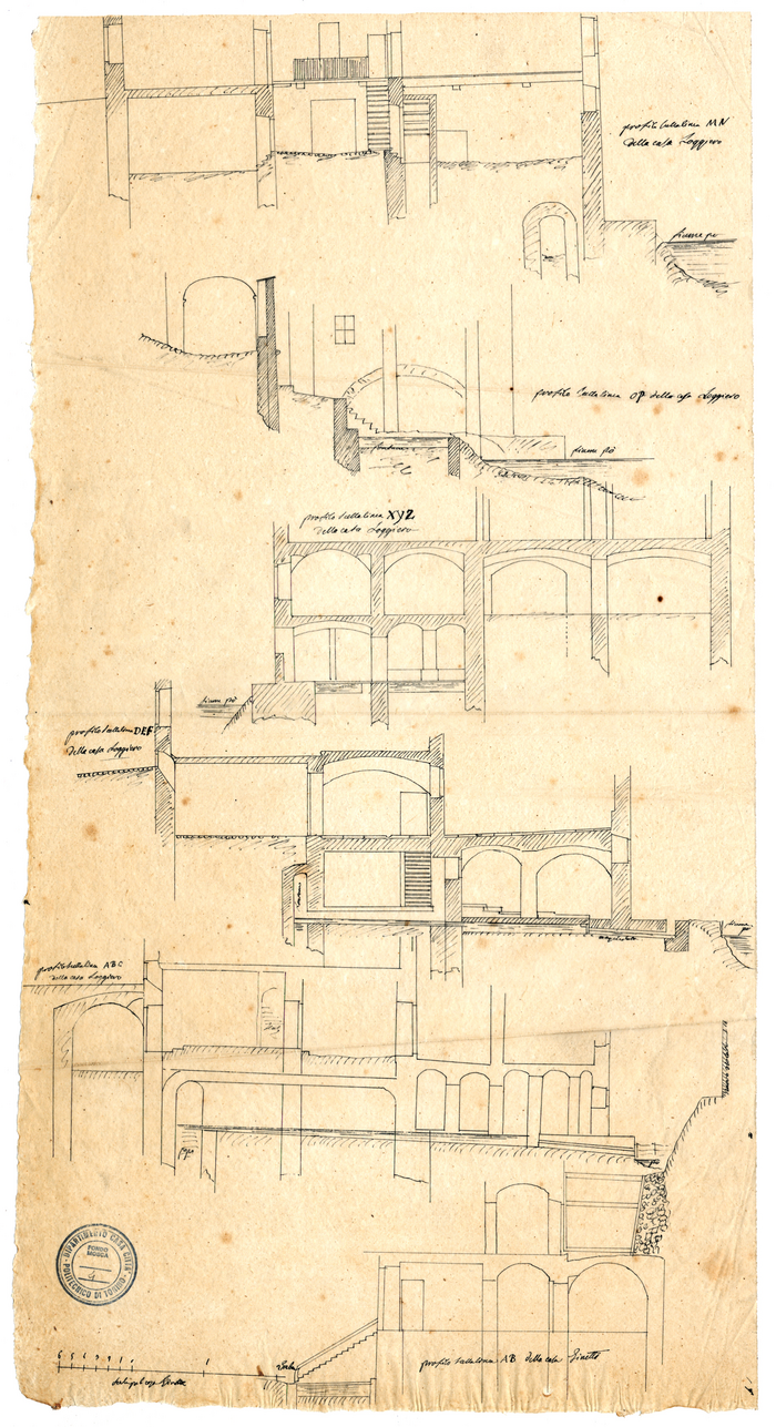 Mosca, famiglia (ex DICAS), Murazzi sul Po. Sezioni delle case Loggiero e Ginetti,1829