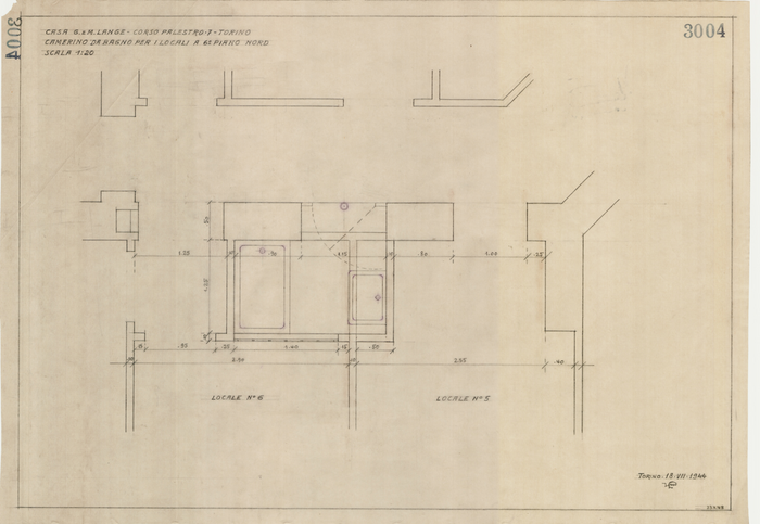 Lange, CASA SIGNORILE DA PIGIONE - PROPRIETA' G. e M. LANGE - Torino, CASA G. e M. LANGE - CORSO PALESTRO 7 - TORINO / CAMERINO DA BAGNO PER I LOCALI A 6° PIANO NORD, 3004, 18 Luglio 1944