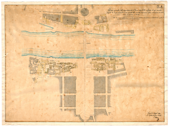 Mosca, famiglia (ex DICAS), Piano generale dell'ingrandimento di Torino verso il Po conforme al qui annesso/segnato N. 2 per servire al computo presunto dell'indennità dipendenti dalla costruzione dei nuovi isolati ed accessorii al Ponte, 3 Agosto 1829
