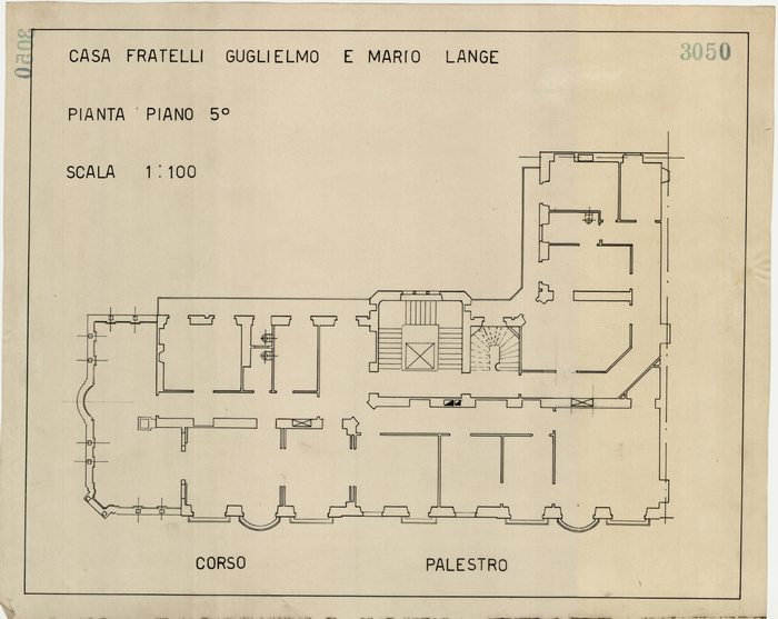 Lange, CASA SIGNORILE DA PIGIONE - PROPRIETA' G. e M. LANGE - Torino, CASA FRATELLI GUGLIELMO E MARIO LANGE / PIANTA PIANO 5°, 3050,