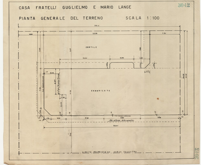 Lange, CASA SIGNORILE DA PIGIONE - PROPRIETA' G. e M. LANGE - Torino, CASA FRATELLI GUGLIELMO E MARIO LANGE / PIANTA GENERALE DEL TERRENO, 3042,