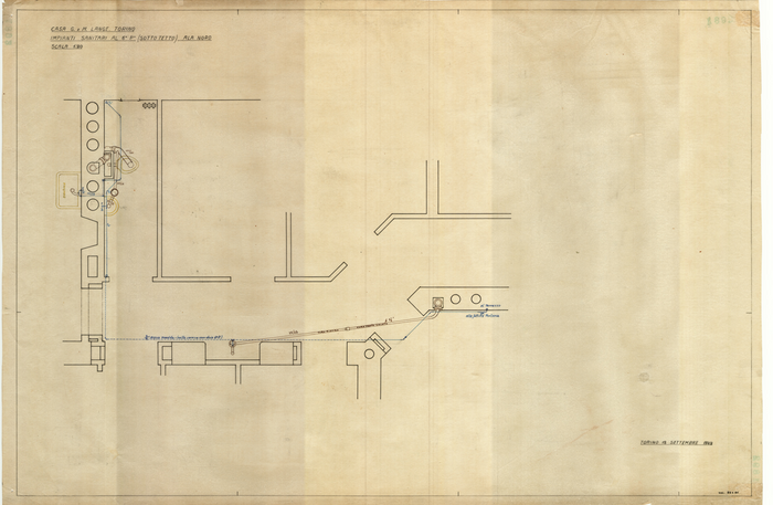 Lange, CASA SIGNORILE DA PIGIONE - PROPRIETA' G. e M. LANGE - Torino, CASA G. e M. LANGE IN TORINO / IMPIANTI SANITARI AL 6° P° (SOTTOTETTO) ALA NORD, 1892, 12 Settembre 1922