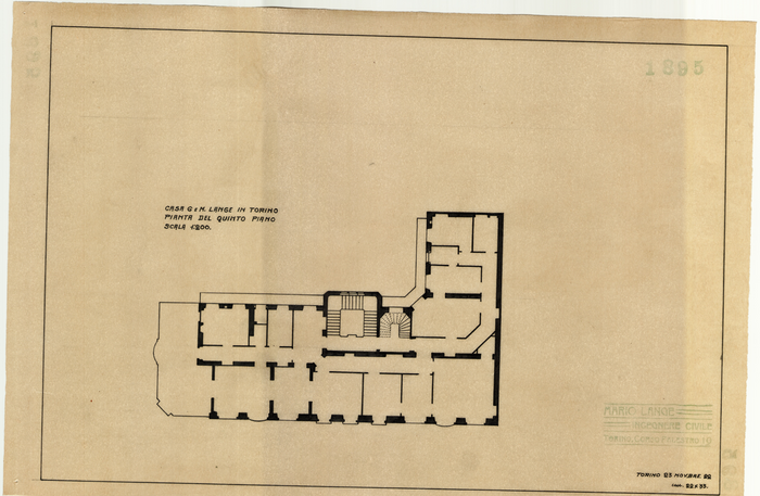 Lange, CASA SIGNORILE DA PIGIONE - PROPRIETA' G. e M. LANGE - Torino, CASA G. e M. LANGE IN TORINO / PIANTA DEL QUINTO PIANO, 1895, 23 Novembre 1922