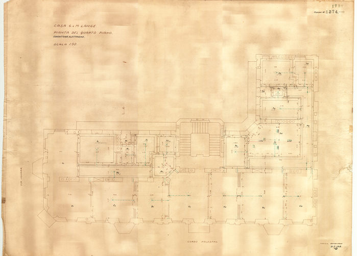 Lange, CASA SIGNORILE DA PIGIONE - PROPRIETA' G. e M. LANGE - Torino, CASA G. e M. LANGE / PIANTA DEL QUARTO PIANO / CONDUTTURE ELETTRICHE, 1727, 31 Gennaio 1919