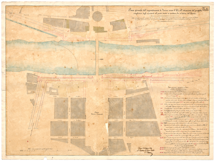 Mosca, famiglia (ex DICAS), Piano generale dell'ingrandimento di Torino verso il Po, coll'indicazione del progetto/complessivo degli accessorii al ponte, tanto a sinistra che a destra del fiume, 3 Agosto 1829