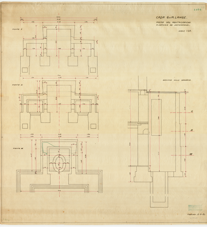 Lange, CASA SIGNORILE DA PIGIONE - PROPRIETA' G. e M. LANGE - Torino, CASA G.e M. LANGE / POZZO DEL MONTACARICHI / A SERVIZIO DEI SOTTERRANEI, 1404, 2 Dicembre 1913