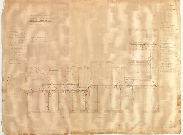 Lange, CASA SIGNORILE DA PIGIONE - PROPRIETA' G. e M. LANGE - Torino, CASA G. e M. LANGE. / PIANTA DEL TERZO PIANO / PAVIMENTI E PORTE INTERNE, 1738, 17 Marzo 1919