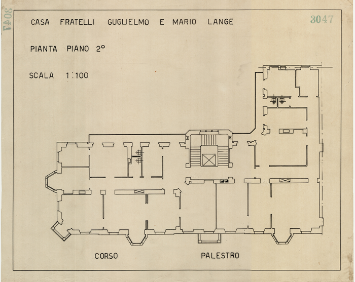 Lange, CASA SIGNORILE DA PIGIONE - PROPRIETA' G. e M. LANGE - Torino, CASA FRATELLI GUGLIELMO E MARIO LANGE / PIANTA PIANO 2°, 3047,