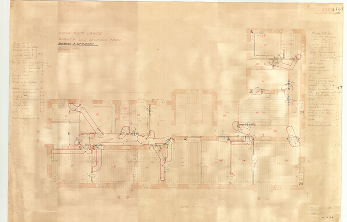 Lange, CASA SIGNORILE DA PIGIONE - PROPRIETA' G. e M. LANGE - Torino, CASA G. e M. LANGE. / PIANTA DEL SECONDO PIANO / PAVIMENTI E PORTE INTERNE, 1737, 16 Marzo 1919