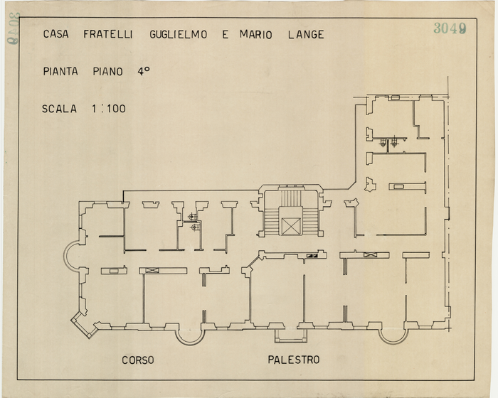 Lange, CASA SIGNORILE DA PIGIONE - PROPRIETA' G. e M. LANGE - Torino, CASA FRATELLI GUGLIELMO E MARIO LANGE / PIANTA PIANO 4°, 3049,