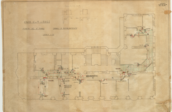 Lange, CASA SIGNORILE DA PIGIONE - PROPRIETA' G. e M. LANGE - Torino, CASA G. e M. LANGE / PIANTA DEL V° PIANO / CANALI DI RISCALDAMENTO, 1502, 8 Gennaio 1915