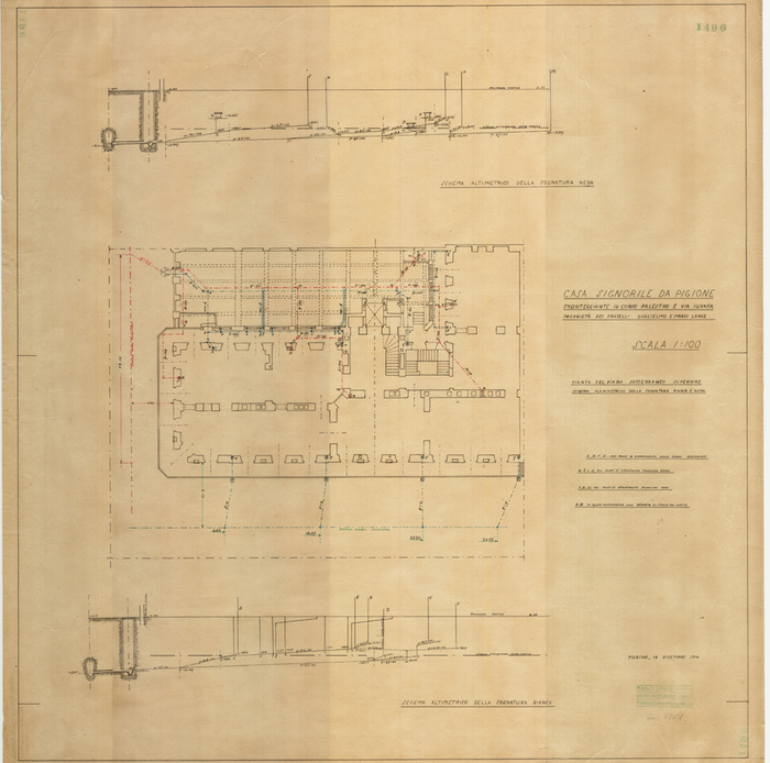 Lange, CASA SIGNORILE DA PIGIONE - PROPRIETA' G. e M. LANGE - Torino, CASA SIGNORILE DA PIGIONE / FRONTEGGIANTE IL CORSO PALESTRO E LA VIA JUVARA / PROPRIETA' DEI FRATELLI GUGLIELMO E MARIO LANGE, 1496, 12 Dicembre 1914