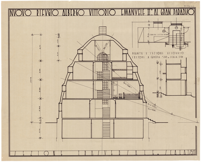Rifugio albergo Vittorio Emanuele II al Gran Paradiso: sezione trasversale con pianta.
