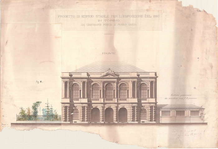 Enrico Petiti, Progetto di edificio stabile per l'esposizione del 1880 in Torino, prospetto, 1878