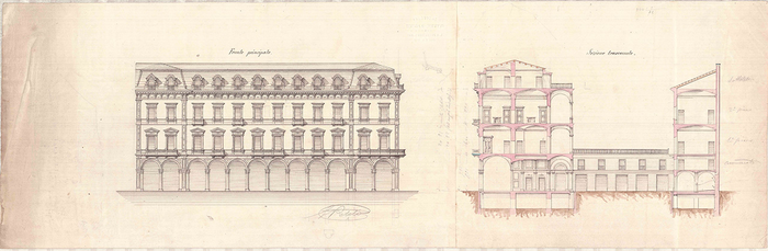 Enrico Petiti, Casa Maspero, prospetto e sezione, 1876-78