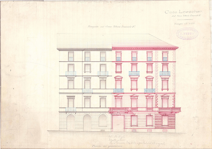 Enrico Petiti, Casa Loescher, prospetto, 1882-83