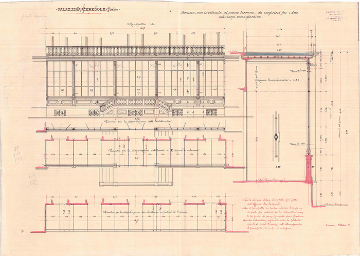 Enrico Petiti, Casa Ceresole, Torino, pianta e prospetto, 1892-94