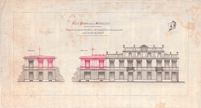 Enrico Petiti, Villa Grasso, Moncalieri, prospetti, 1886-96