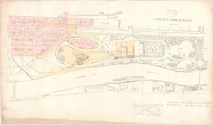 Enrico Petiti,  Planimetria del giardino del Valentino, corso Massimo d'Azeglio, Torino, s.d.