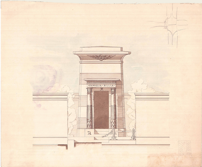 Enrico Petiti, edicola sepolcrale famiglia Billia, prospetto, s.d.