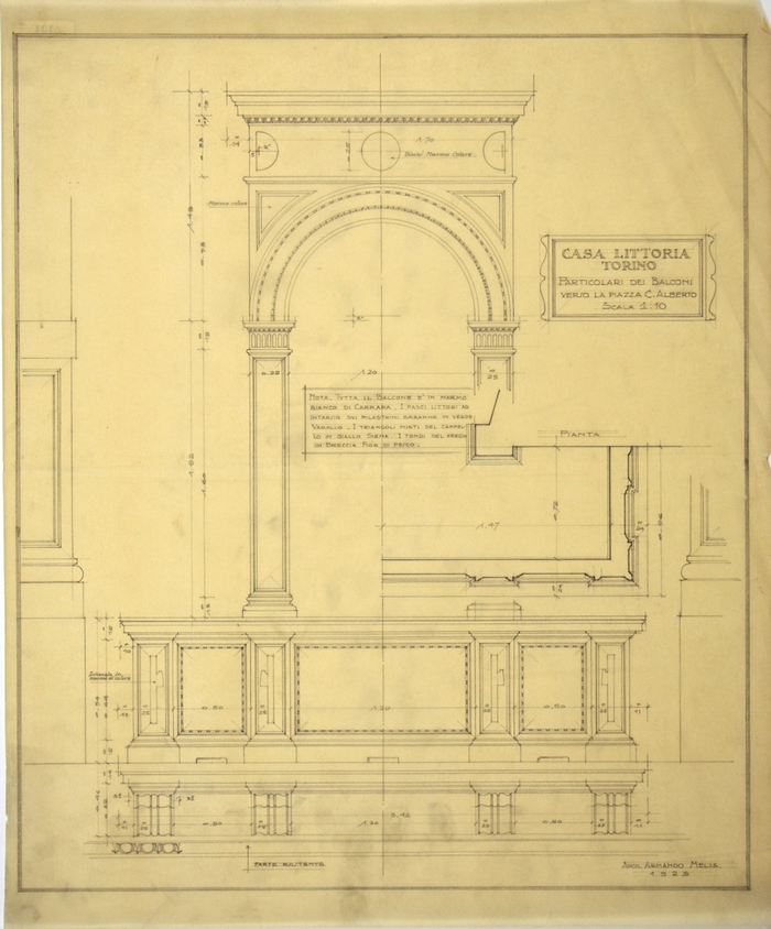 Casa Littoria/Torino particolari dei balconi/verso la piazza C. Alberto
