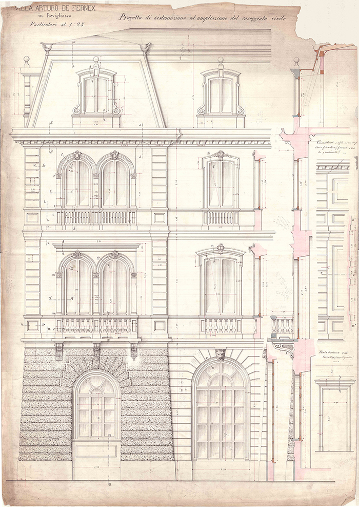 Enrico Petiti, Villa Arturo De Fernex, prospetto, Revigliasco (Torino), 1870