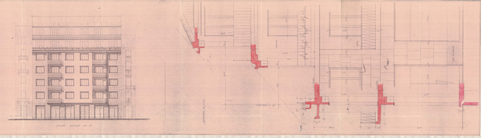 Progetto del condominio “S. Quintino”, via San Quintino 23 a Torino. Progettazione e realizzazione di stabile di cinque piani fuori terra su isolato danneggiato dai bombardamenti, 1954.