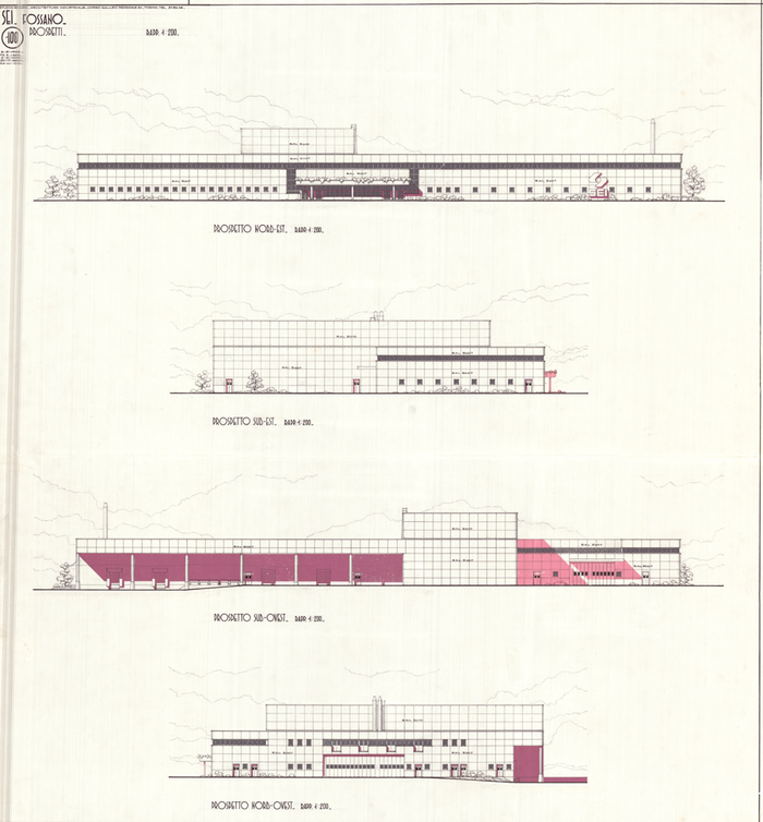 Studio Rosani, stabilimento tipografico S.E.I. di Fossano, prospetti