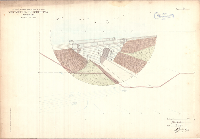 Guido Guelpa, geometria descrittiva applicata, tav. 22, 4 aprile 1906. Tavola vistata D. Regis