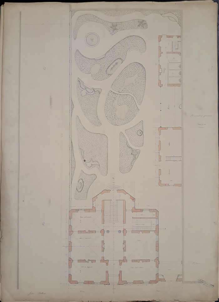 Natale Ballario, tavola didattica di progetto per la Casa di un Architetto, s.d., planimetria