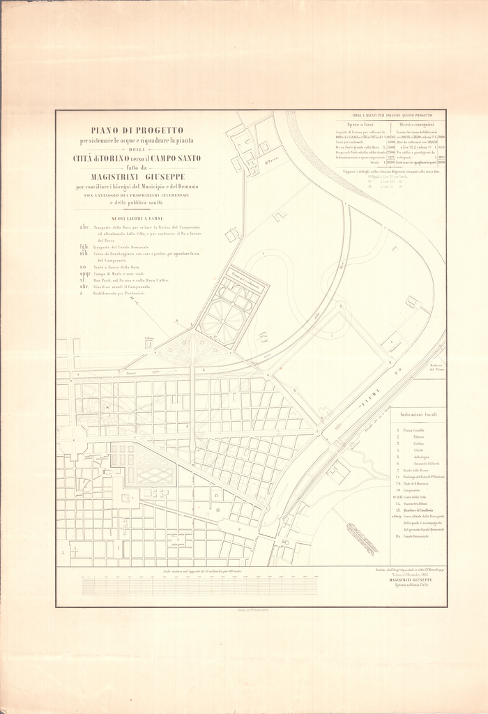 Piano di progetto per sistemare le acque e riquadrare la pianta della città di Torino verso il Campo Santo fatto da Magistrini Giuseppe per conciliare i bisogni del Municipio e del Demanio con vantaggio dei proprietari interessati e della pubblica, 1855