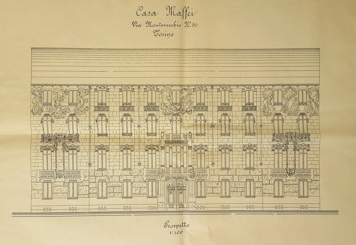 Prospetto principale di palazzo Maffei, c.so Montevecchio, Torino, [1904].