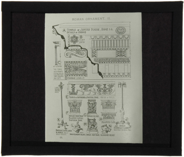 Paolo Verzone, Non identificato, architettura romana, particolari decorativi, disegno