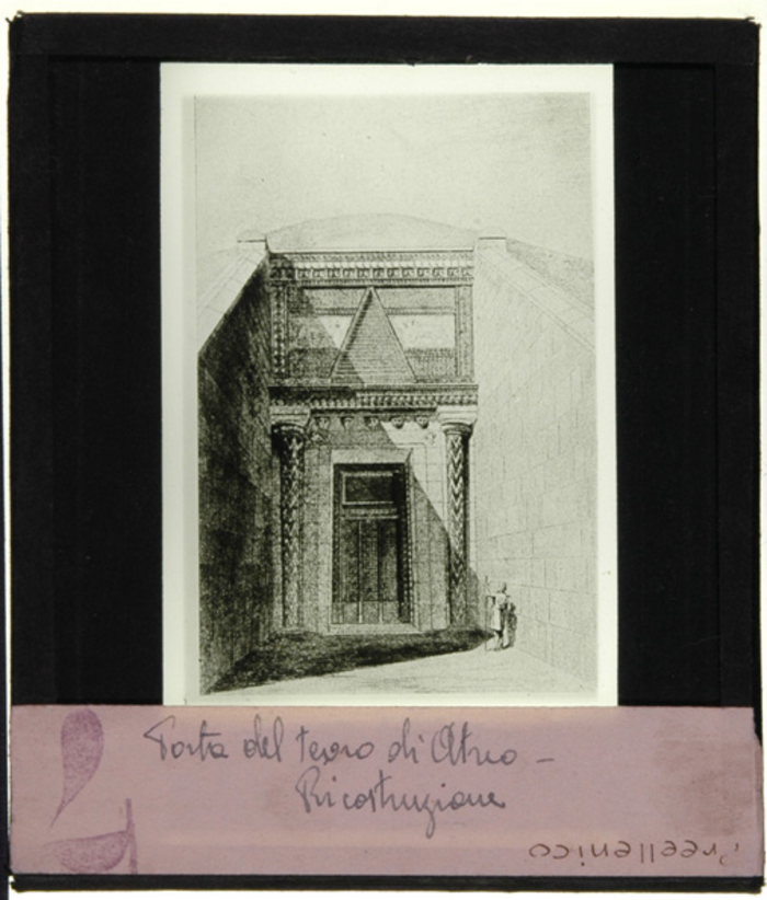 Paolo Verzone, Grecia, Micene, porta del tesoro di Atreo ( o tomba di Agamennone), disegno