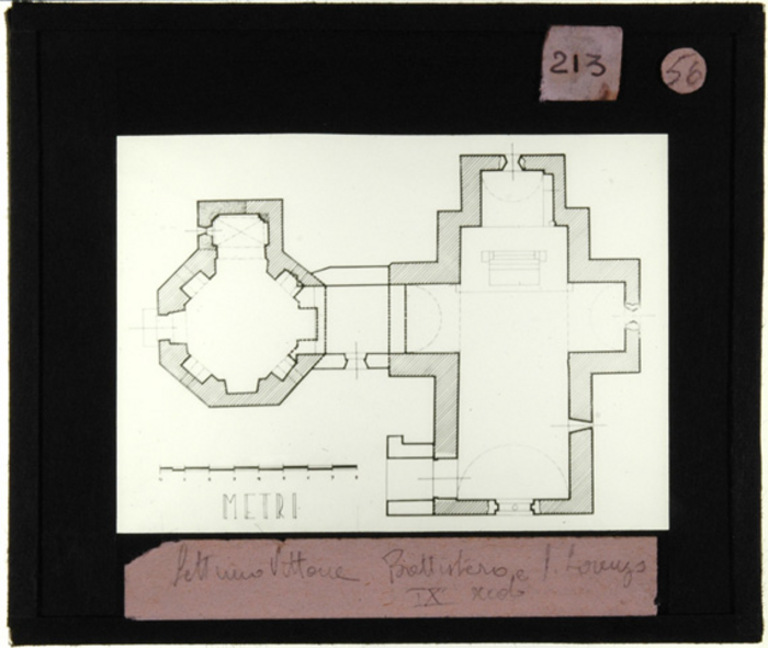 Paolo Verzone, Settimo Vittone (TO), chiesa e battistero di San Lorenzo, pianta, disegno