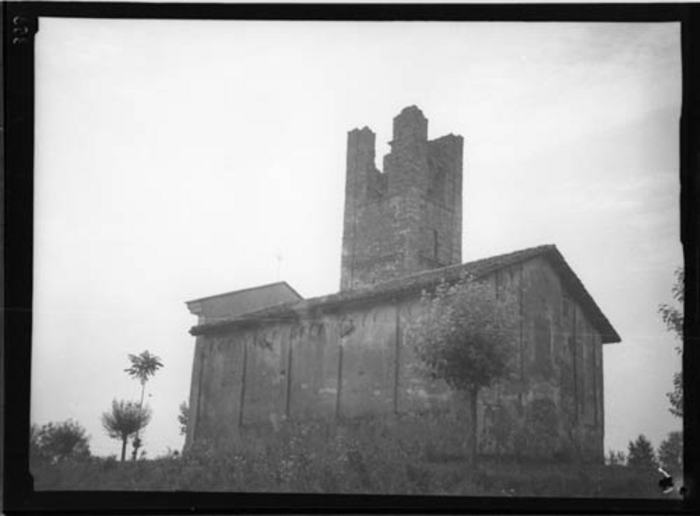 Paolo Verzone, Non identificato, chiesa, esterno, fronte secondario, campanile, rovina